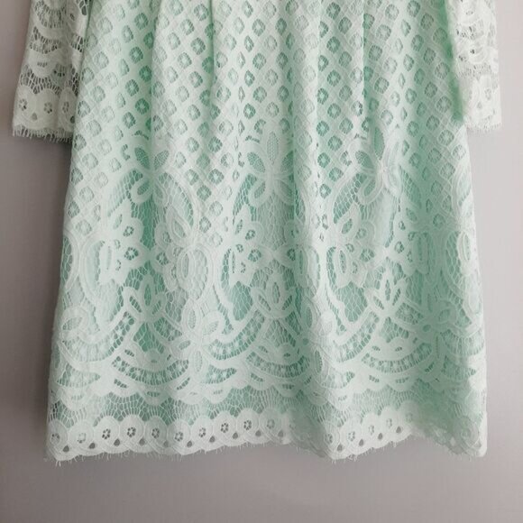 A PEA IN THE POD Maternity Floral Lace Dress Pastel Light Green Blue Sz S Flawed - Picture 5 of 16